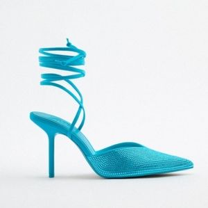 NWT Zara Mach & Mach Style Rhinestone Crystal Pointed Toe Tie Lace Up Pumps